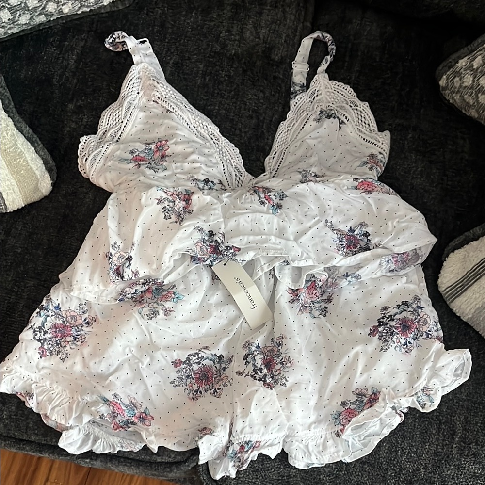 Altar'd State White and Pink Chemise with Ruffled Details